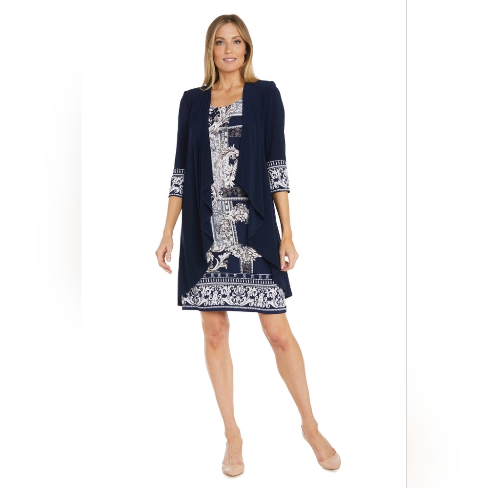 R&M Collection 2 Piece Printed Sheath Dress W/Flyaway Jacket